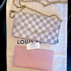 COPY - Louis Vuitton Pochette Felicie Damier Azur Rose Pink Chain Wallet Bag Cr…